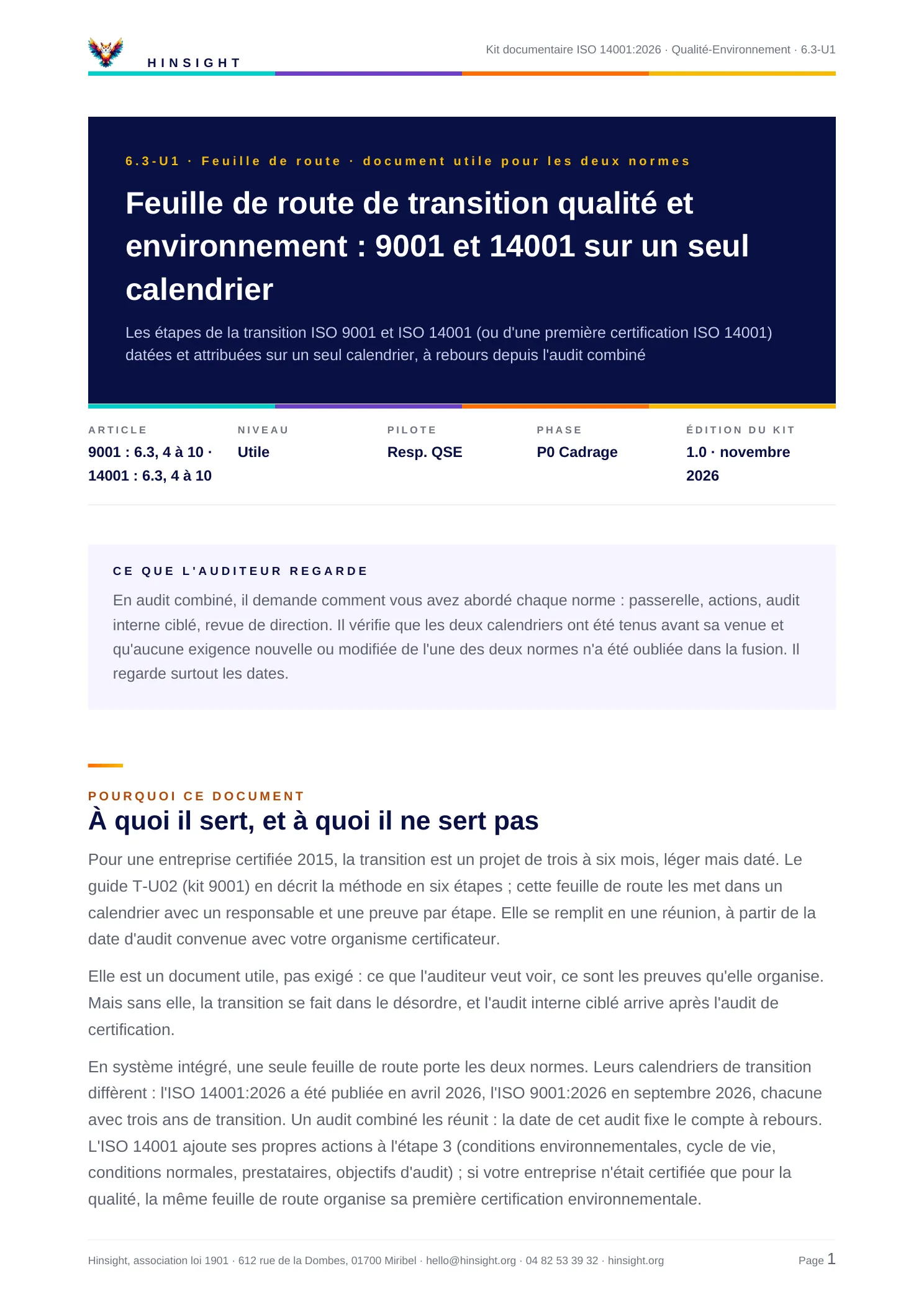 Version intégrée : la feuille de route de transition, 9001 et 14001 sur un seul calendrier
