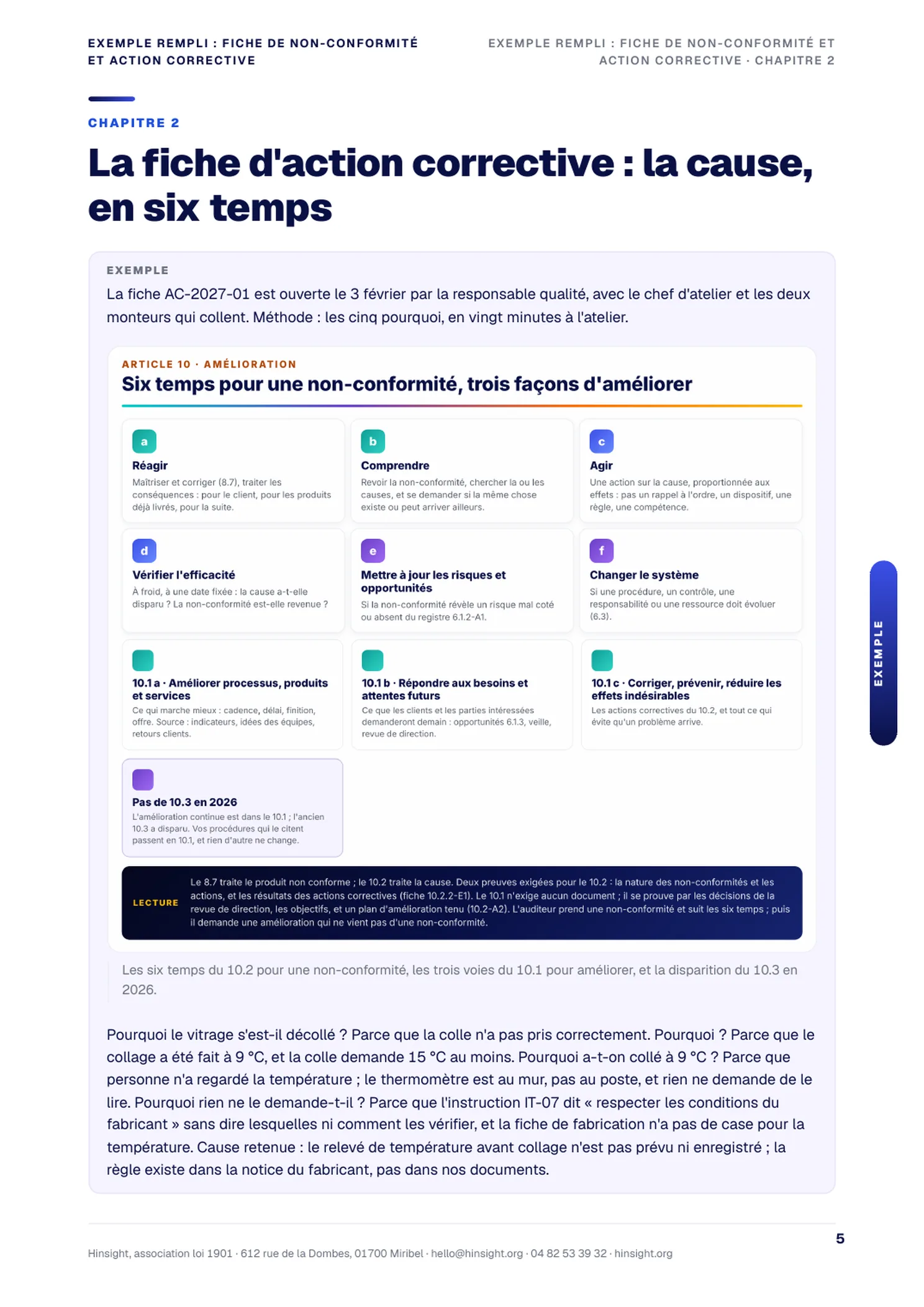 Exemple rempli : une non-conformité suivie du début à la fin