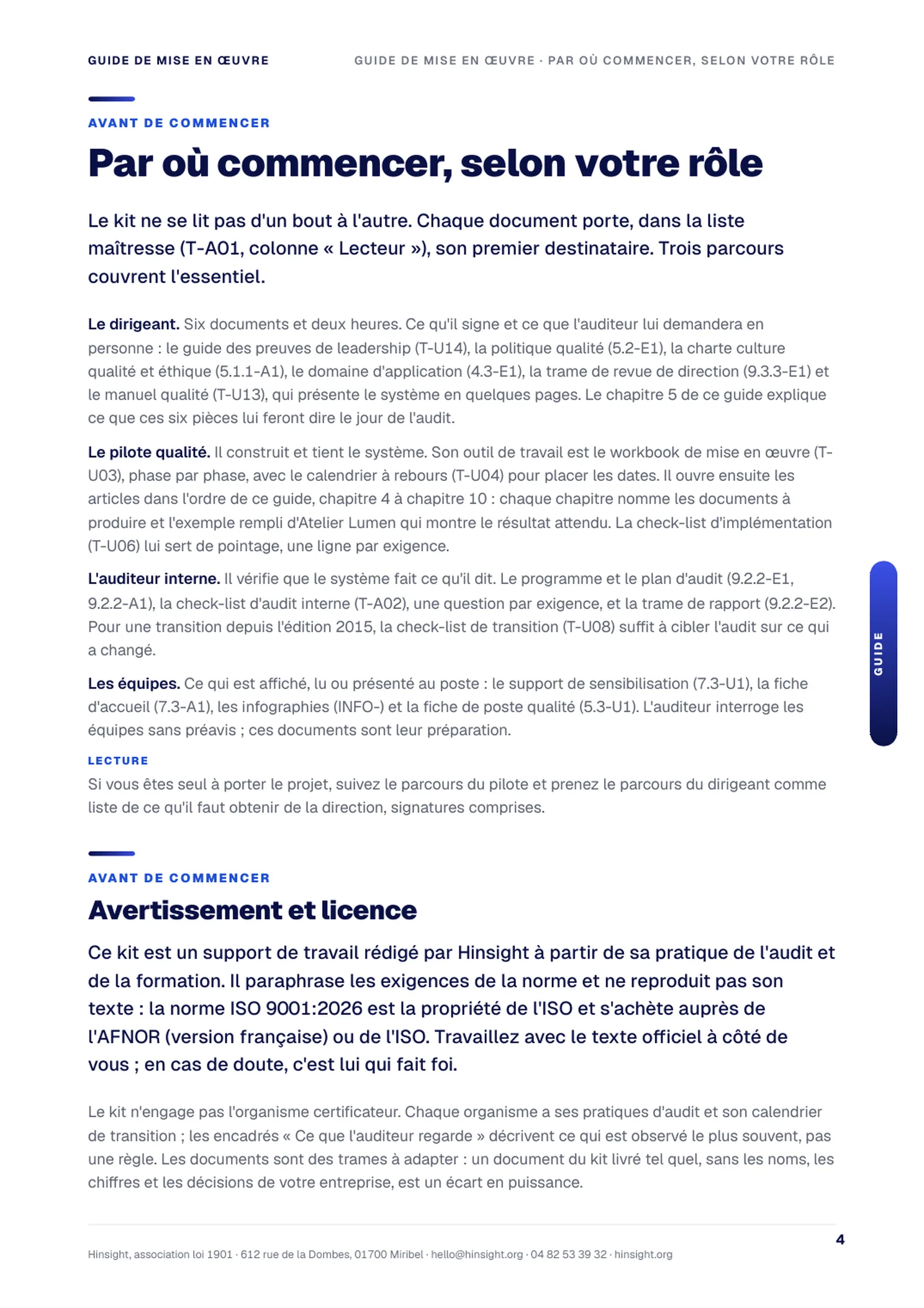 Par où commencer, selon votre rôle : dirigeant, pilote, auditeur interne, équipes