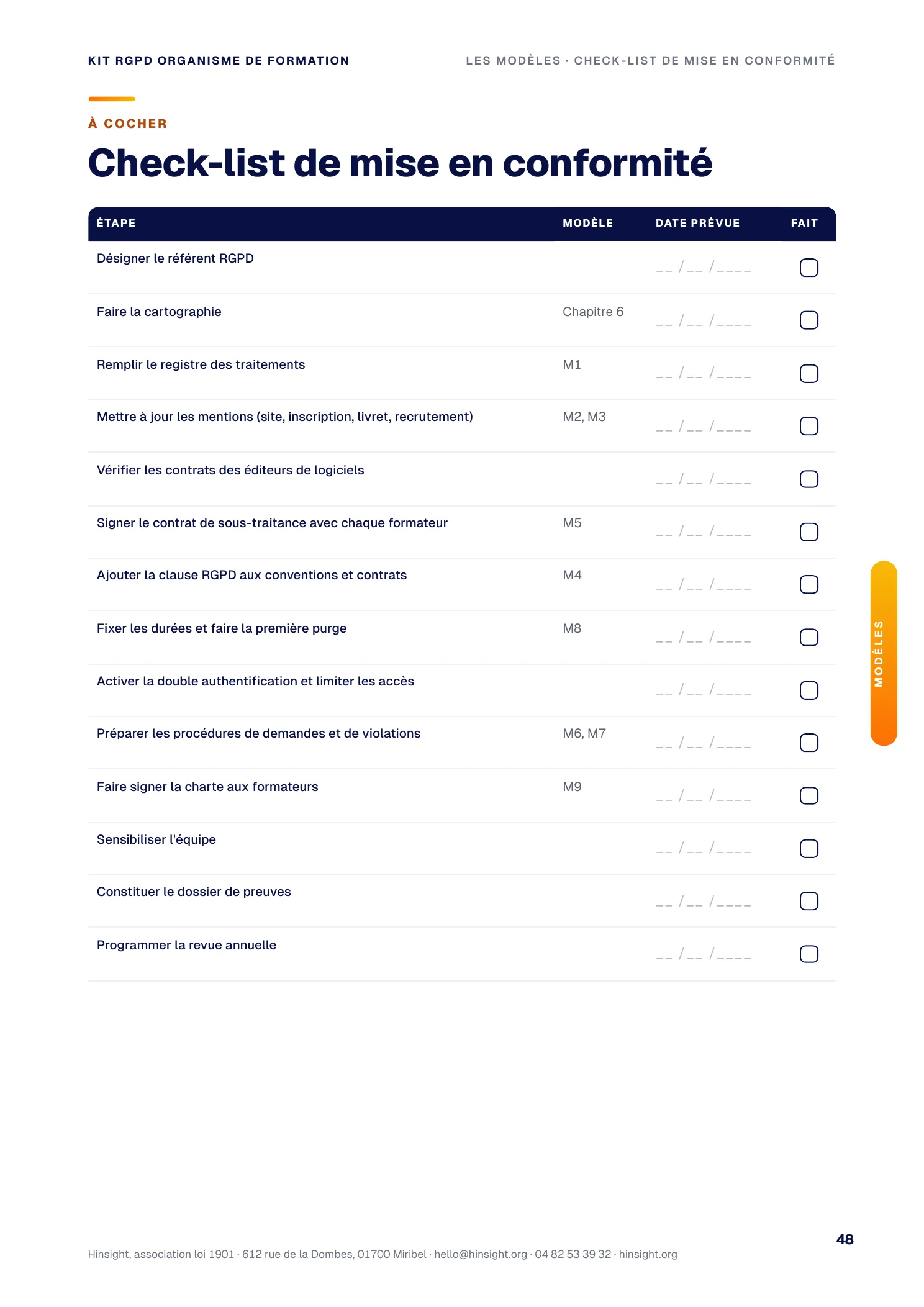 La check-list à cocher